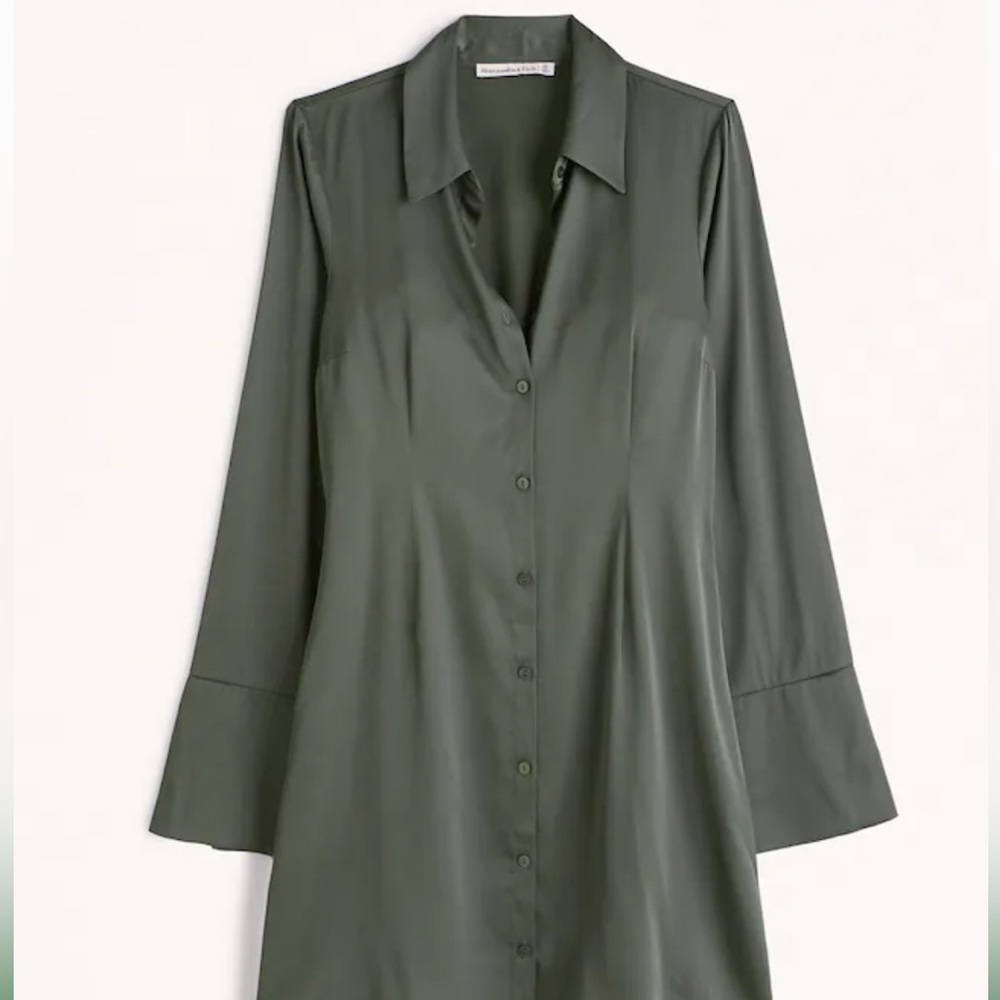 A&F Long-Sleeve Satin Shirt Dress